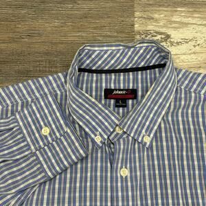 Johnnie-O Prep-Formance Blue Plaid‎ Mens Large Bamboo Nylon Button Down Shirt